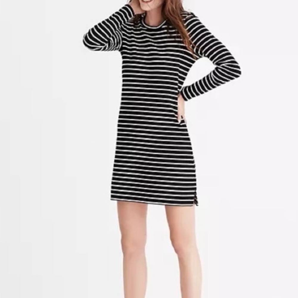 MADEWELL Women’s Size Large Long Sleeve Black & White Striped Keyhole Back Dress